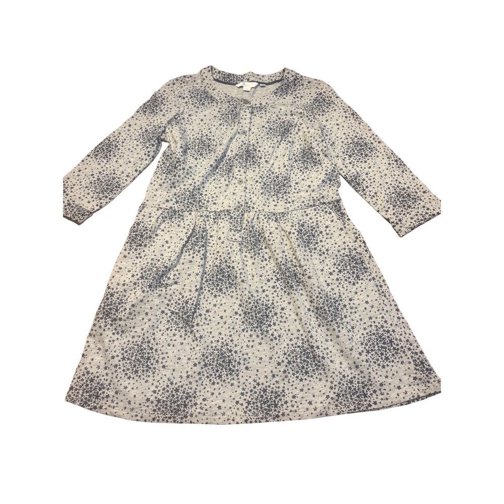 Boden flower Print Button Front Dress  Grey Cotton Size 6P long‎ sleeve casual